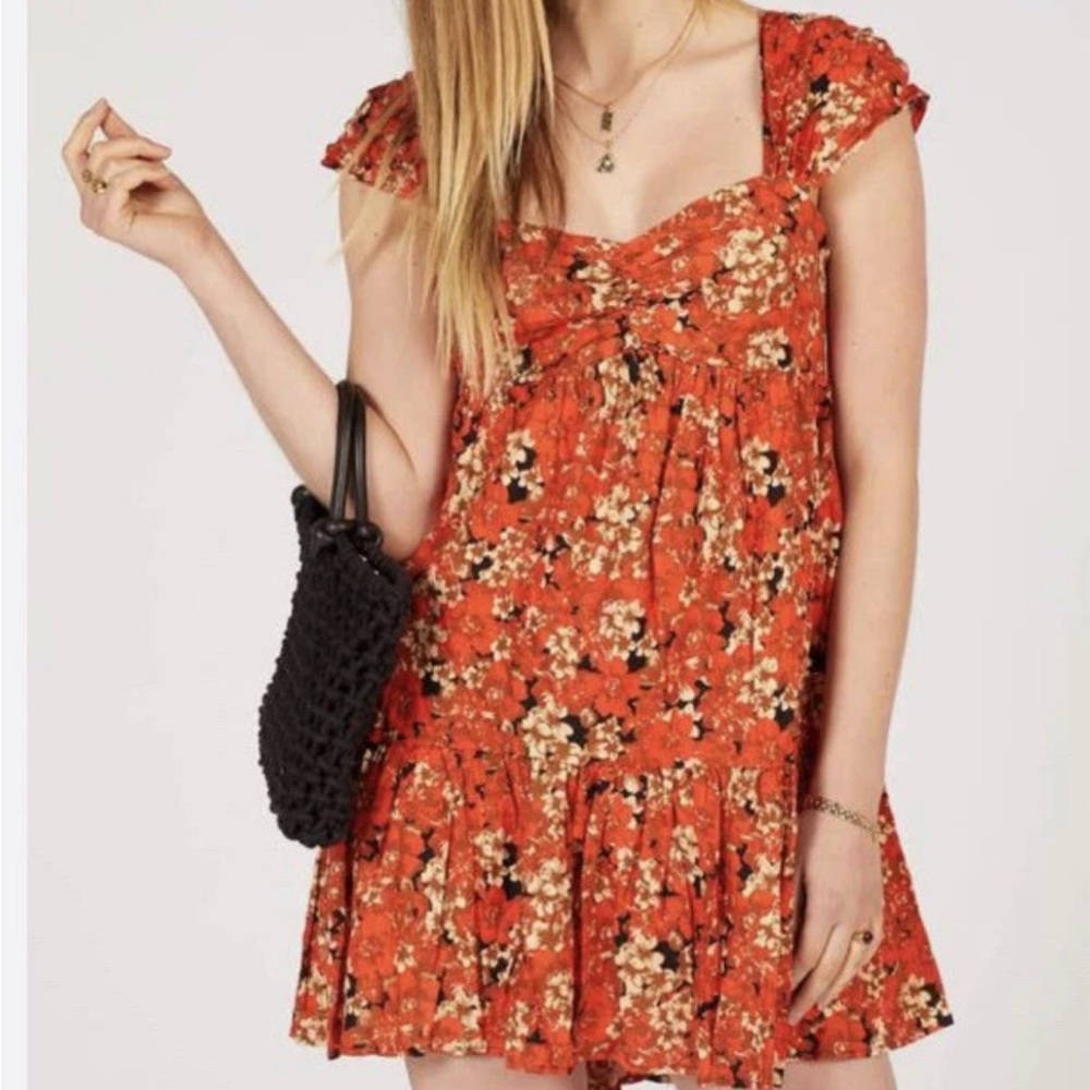 Free People floral Pattern Play Mini Dress M EUC Boho Flowy flirty - Picture 2 of 15